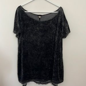 We the free Large charcoal grey velvet tunic top wide neck side slits